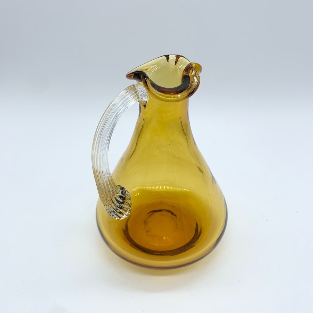Miniature Hand Blown Amber Art Glass Creamer Pitcher - Picture 3 of 6